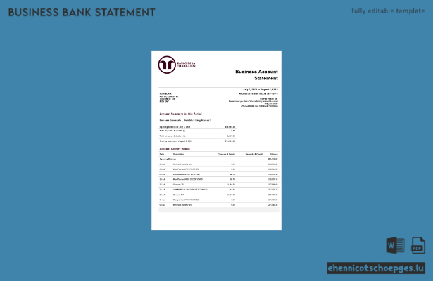 Kontoauszug der Banco de la Produccion (Word und PDF) – 1 Beispielvorschau